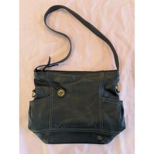 Y2K The Sak Woman's Blk Leather Shoulder Bag  Early 2000s Logo Charm  Boho Purse